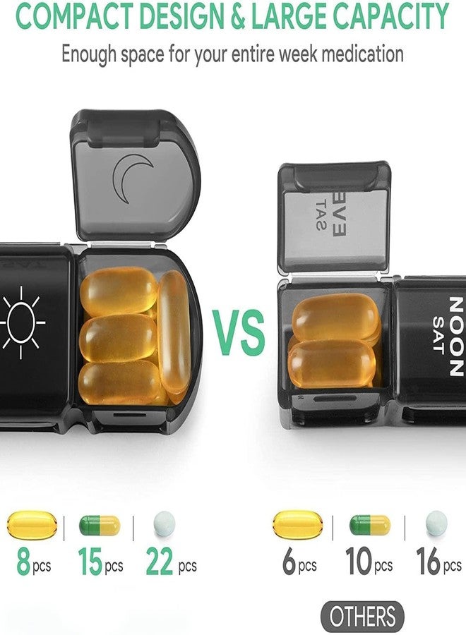 CLOUDTAB Weekly Pill Organizer 3 Times a Day | 7-Day Large Travel Pill Box with Portable Moisture-Proof Compartments for Vitamins, Medications, Fish Oil & Supplements Travel Pill Case [Black] - Image 5